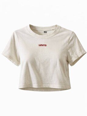 🪩 2/20 Levi's White Red Logo Cropped Baby Tee Size Large
